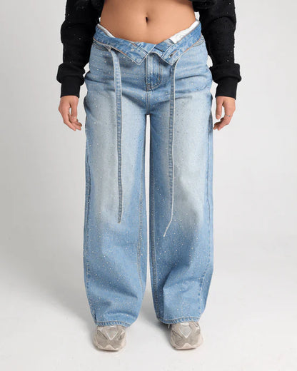 RHINESTONE BAGGY JEANS
